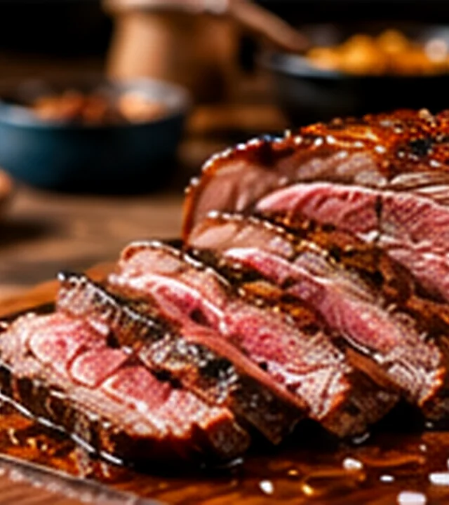 Carne fatiada em tábua rústica, imagem ilustrativa