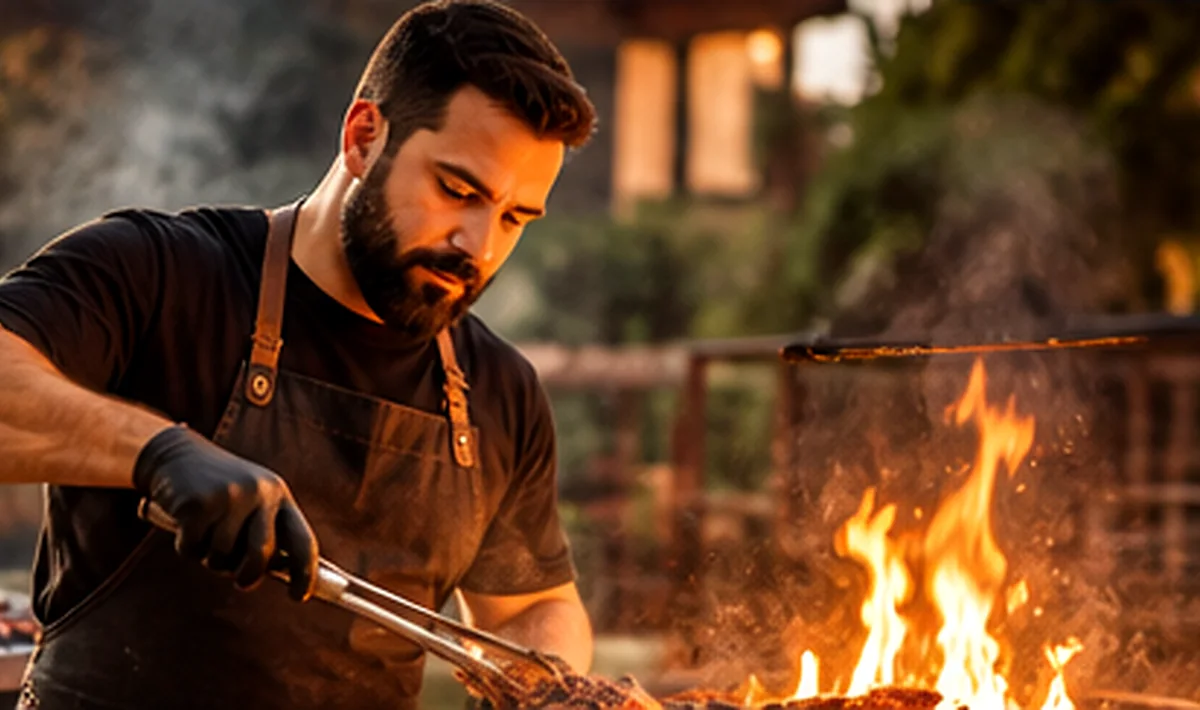 Fotografia ilustrativa de churrasqueiro trabalhando próximo ao fogo